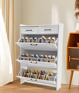 Schoenenkast met 3 Klapladen en 2 Lades – Wit