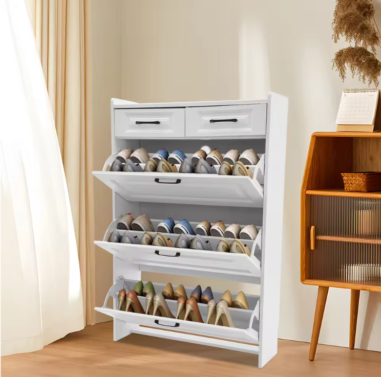 Schoenenkast met 3 Klapladen en 2 Lades – Wit