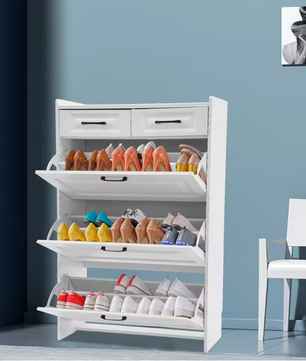 Schoenenkast met 3 Klapladen en 2 Lades – Wit