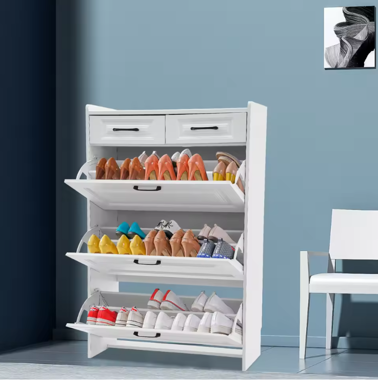 Schoenenkast met 3 Klapladen en 2 Lades – Wit