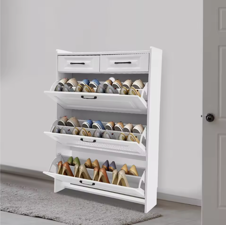 Schoenenkast met 3 Klapladen en 2 Lades – Wit