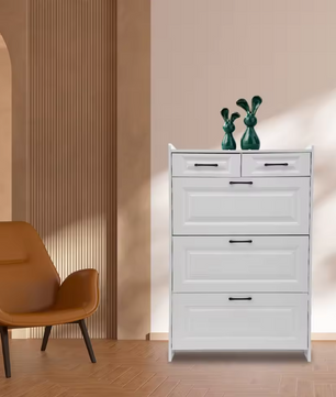 Schoenenkast met 3 Klapladen en 2 Lades – Wit