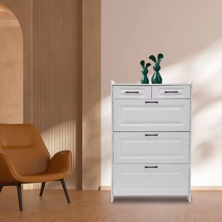 Schoenenkast met 3 Klapladen en 2 Lades – Wit