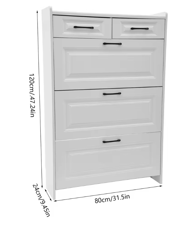 Schoenenkast met 3 Klapladen en 2 Lades – Wit