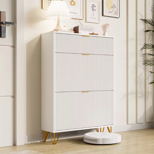 Schoenenkast met Klapladen en Open Vak – Wit