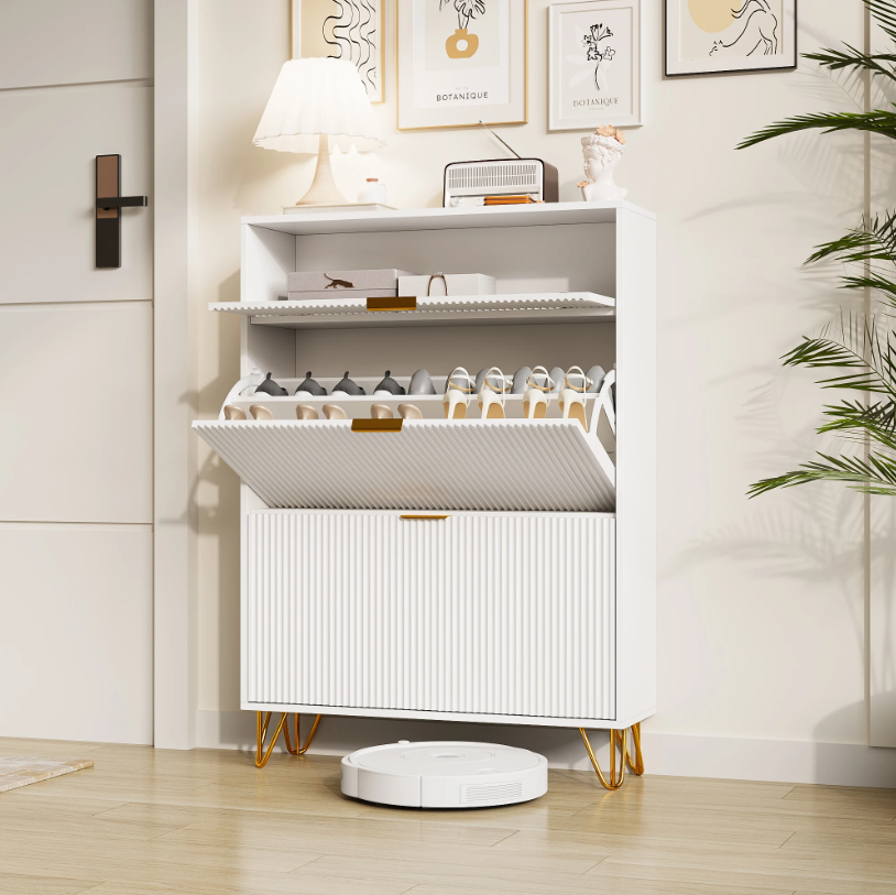 Smal Wit Schoenenkastje met Laden en Deurtjes