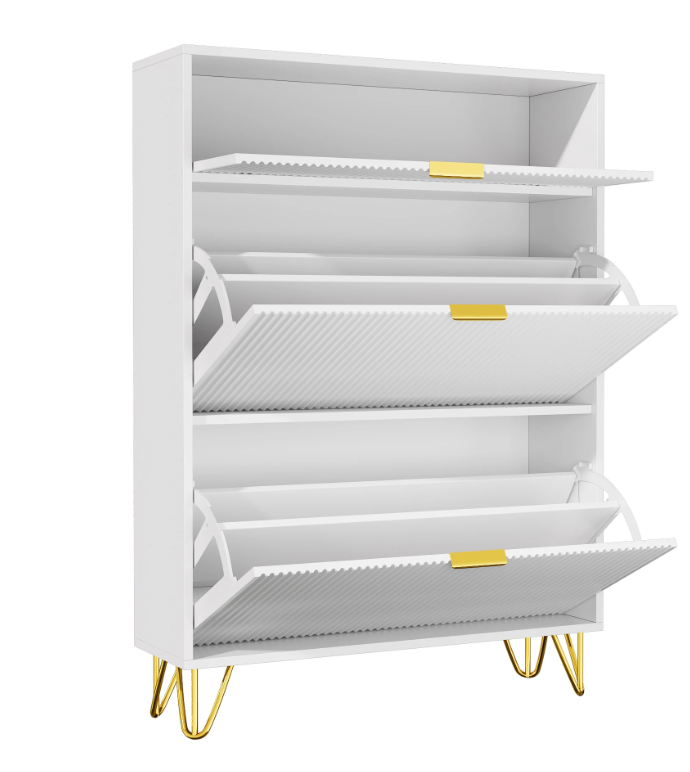 Schoenenkast met Klapladen en Open Vak – Wit