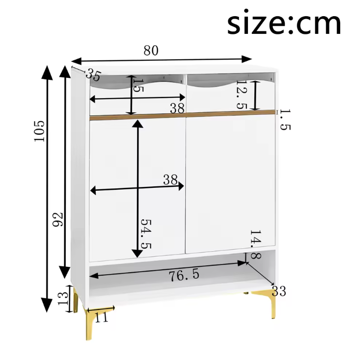 Moderne Schoenenkast met LED Verlichting – Met Lades en Planken, Wit, 80x35x105 cm