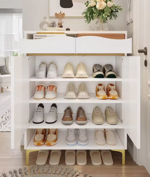 Moderne Schoenenkast met LED Verlichting – Met Lades en Planken, Wit, 80x35x105 cm