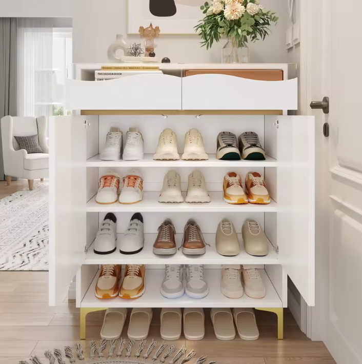 Moderne Schoenenkast met LED Verlichting – Met Lades en Planken, Wit, 80x35x105 cm