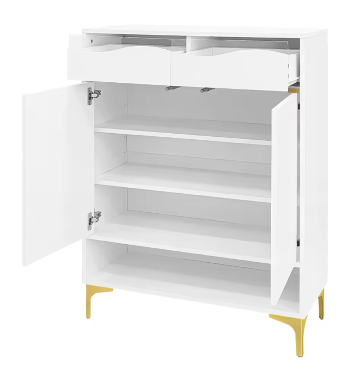 Moderne Schoenenkast met LED Verlichting – Met Lades en Planken, Wit, 80x35x105 cm