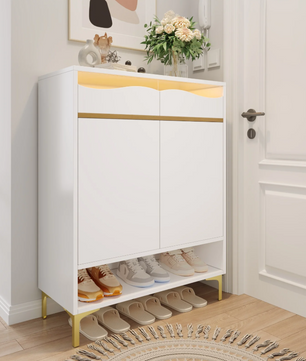 Moderne Schoenenkast met LED Verlichting – Met Lades en Planken, Wit, 80x35x105 cm