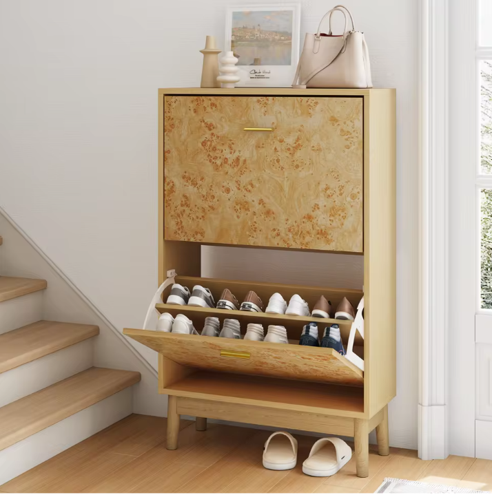 Schoenenkast met Houtstructuur – Smal Model met Massief Houten Poten