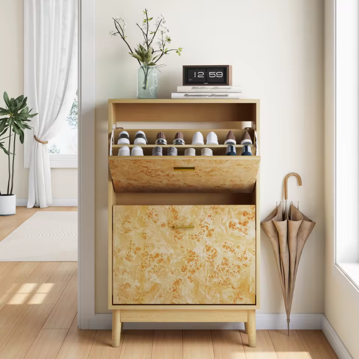 Schoenenkast met Houtstructuur – Smal Model met Massief Houten Poten