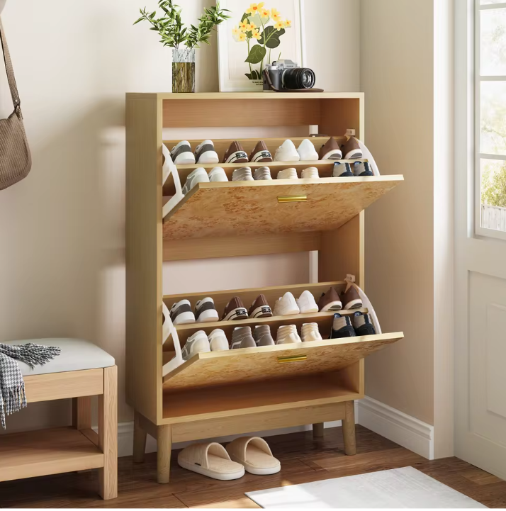 Schoenenkast met Houtstructuur – Smal Model met Massief Houten Poten