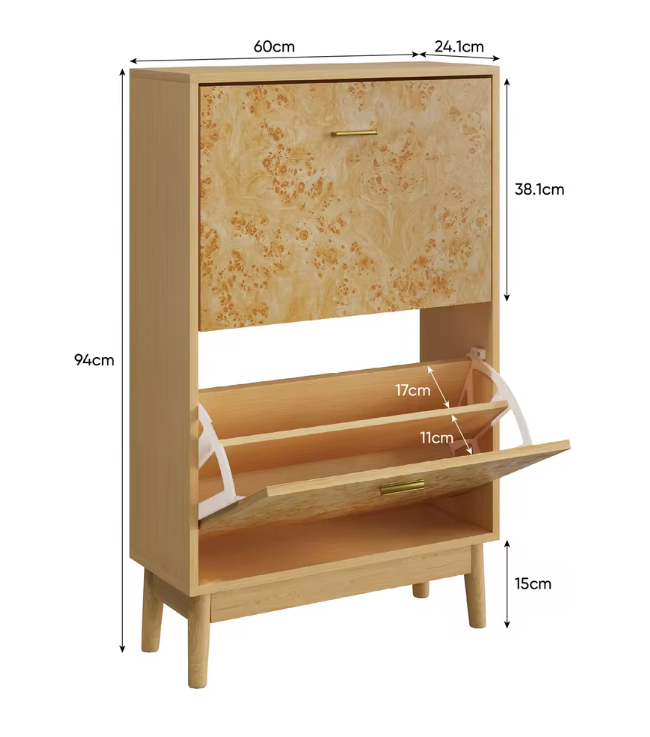 Schoenenkast met Houtstructuur – Smal Model met Massief Houten Poten