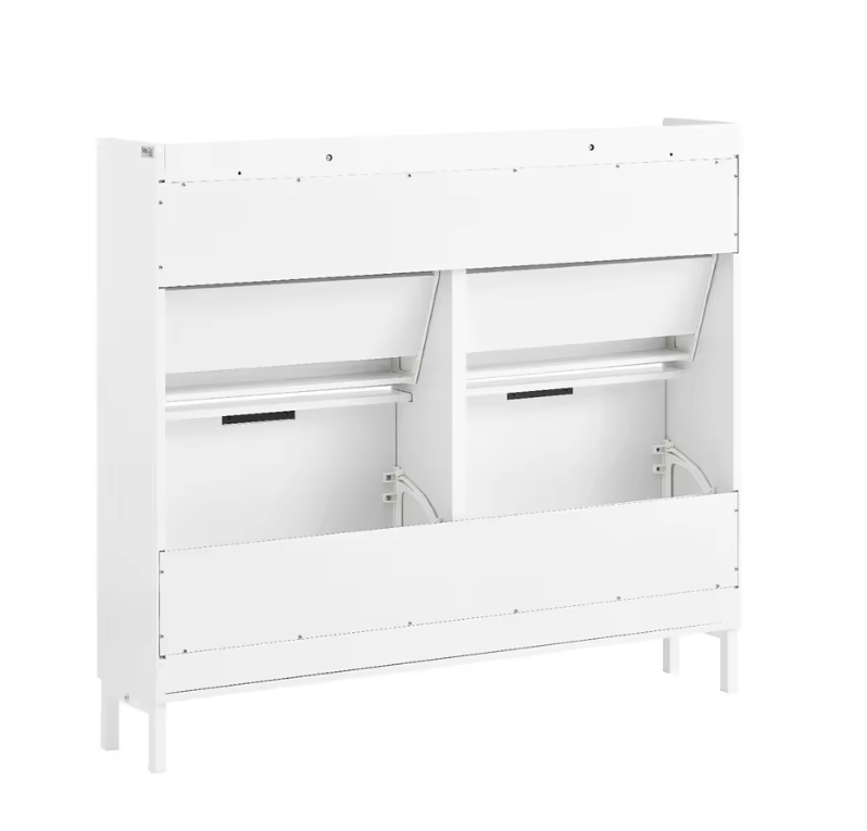 Smal Hoge Schoenenkast met 4 Klepvakken – Witte Schoenenopberger voor Gang