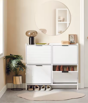 Smal Hoge Schoenenkast met 4 Klepvakken – Witte Schoenenopberger voor Gang