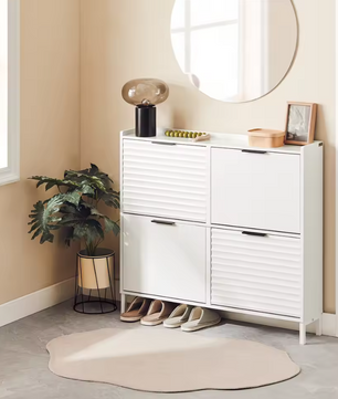 Smal Hoge Schoenenkast met 4 Klepvakken – Witte Schoenenopberger voor Gang