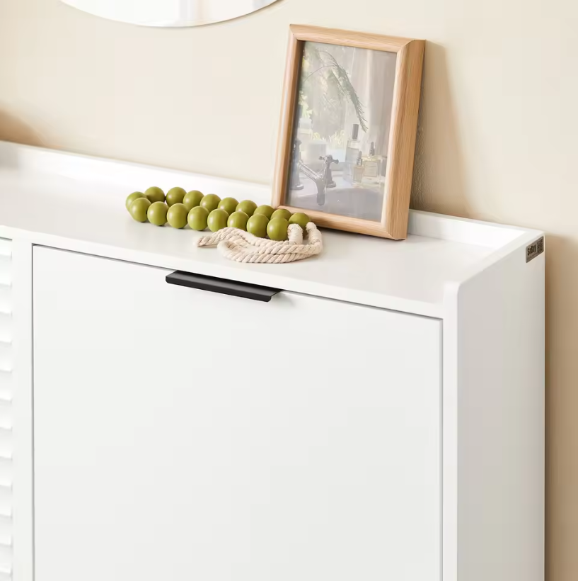 Smal Hoge Schoenenkast met 4 Klepvakken – Witte Schoenenopberger voor Gang