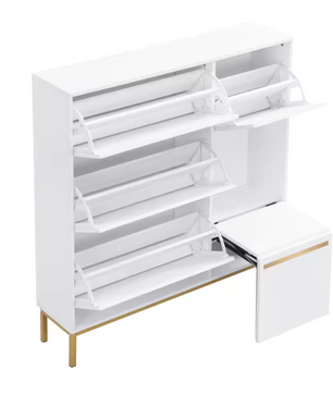 Houten Schoenenkast met 3 Opklapvakken en Zitting – Grote Capaciteit