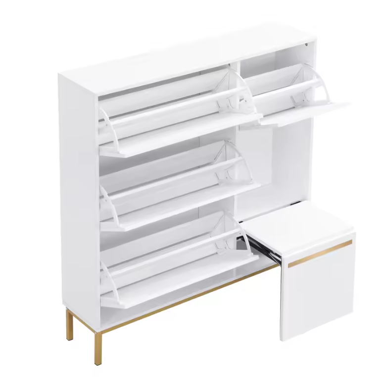 Houten Schoenenkast met 3 Opklapvakken en Zitting – Grote Capaciteit