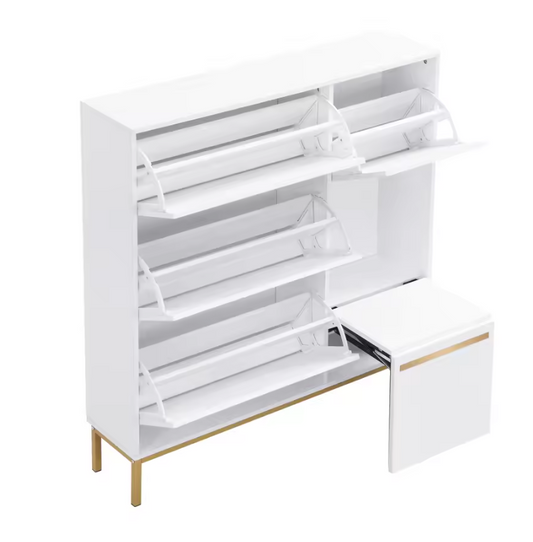 Houten Schoenenkast met 3 Opklapvakken en Zitting – Grote Capaciteit