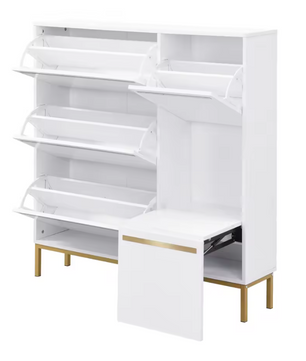 Houten Schoenenkast met 3 Opklapvakken en Zitting – Grote Capaciteit