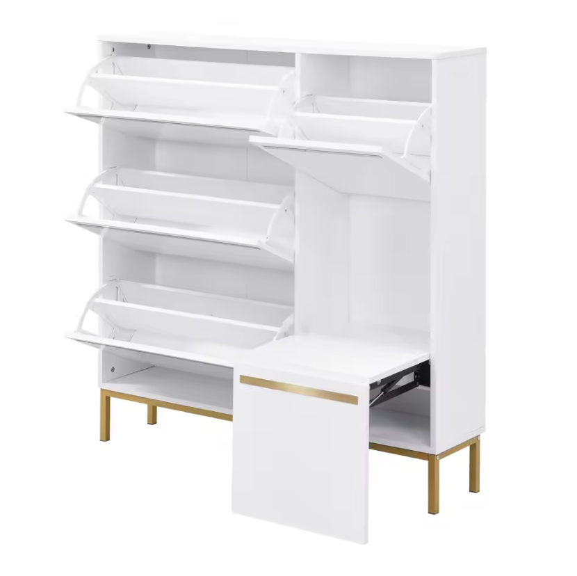 Houten Schoenenkast met 3 Opklapvakken en Zitting – Grote Capaciteit