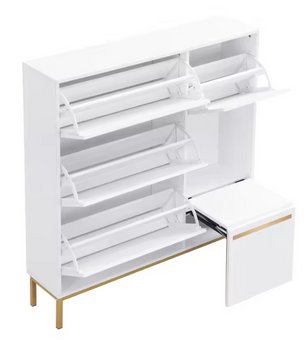 Houten Schoenenkast met 3 Opklapvakken en Zitting – Grote Capaciteit