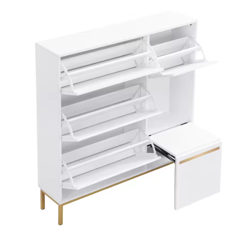 Houten Schoenenkast met 3 Opklapvakken en Zitting – Grote Capaciteit