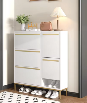 Houten Schoenenkast met 3 Opklapvakken en Zitting – Grote Capaciteit