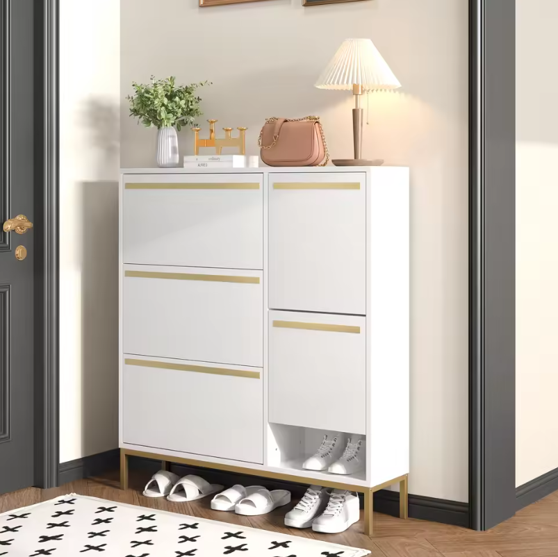 Houten Schoenenkast met 3 Opklapvakken en Zitting – Grote Capaciteit