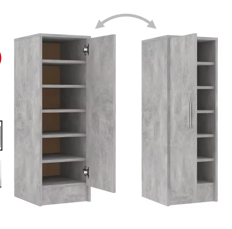 Schoenenkast met 6 Planken – Betonlook, 32×35×92 cm, Compact en Ruimtebesparend