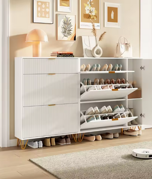 Schoenenkast met 3 Vouwladen en Opbergvakken – Vrijstaand, Stabiel en Ruimtebesparend
