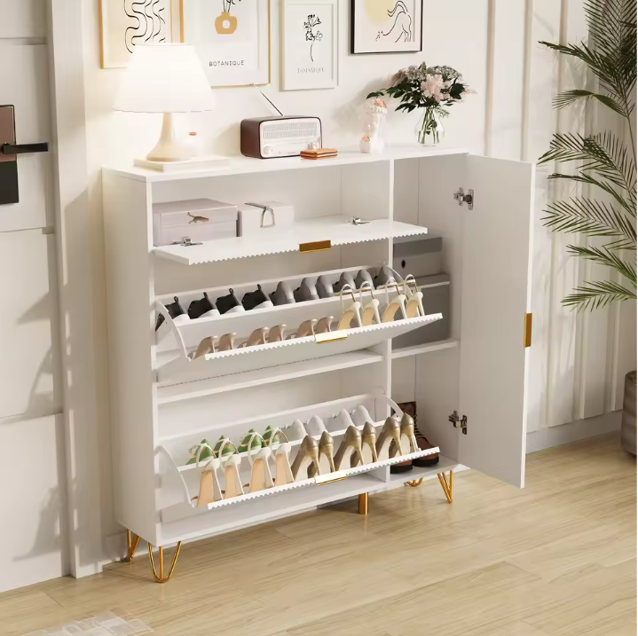 Schoenenkast met 3 Vouwdeuren en 2 Opbergvakken – Vrijstaand, Wit, Ruimtebesparend