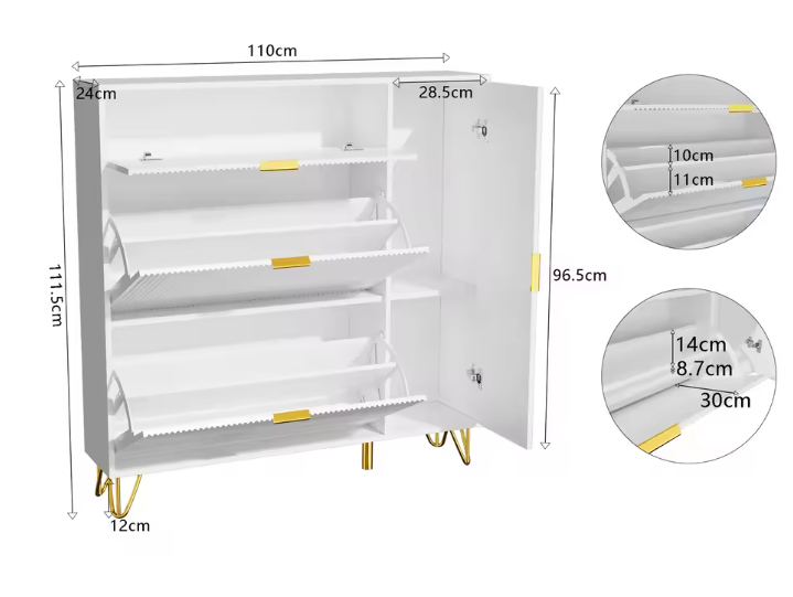 Schoenenkast met 3 Vouwdeuren en 2 Opbergvakken – Vrijstaand, Wit, Ruimtebesparend