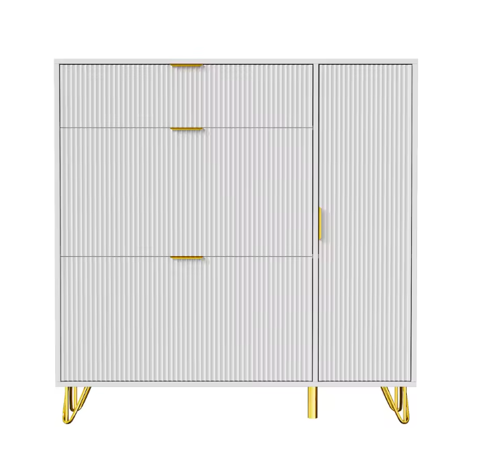 Schoenenkast met 3 Vouwdeuren en 2 Opbergvakken – Vrijstaand, Wit, Ruimtebesparend