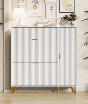 Schoenenkast met 3 Vouwdeuren en 2 Opbergvakken – Vrijstaand, Wit, Ruimtebesparend