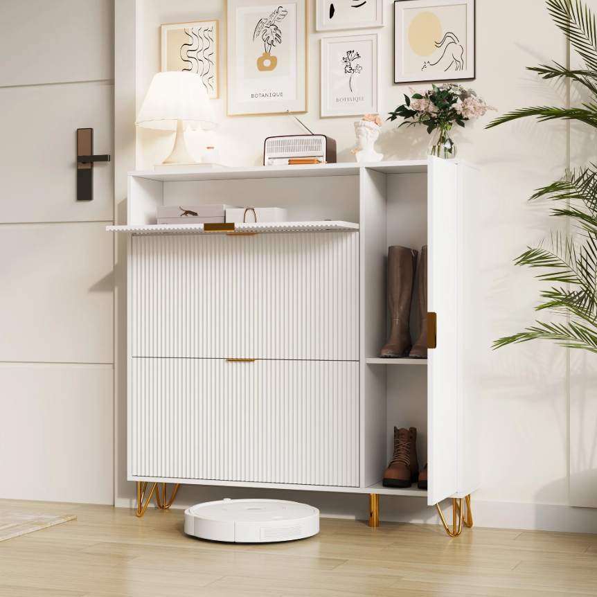 Schoenenkast met 3 Vouwladen en Opbergvakken – Vrijstaand, Stabiel en Ruimtebesparend