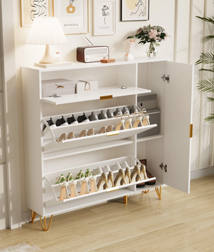 Schoenenkast met 3 Vouwdeuren en 2 Opbergvakken – Vrijstaand, Wit, Ruimtebesparend