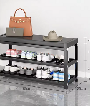 Schoenenrek met Zitbank – 3 Lagen Carbonstaal, 70×25×41 cm