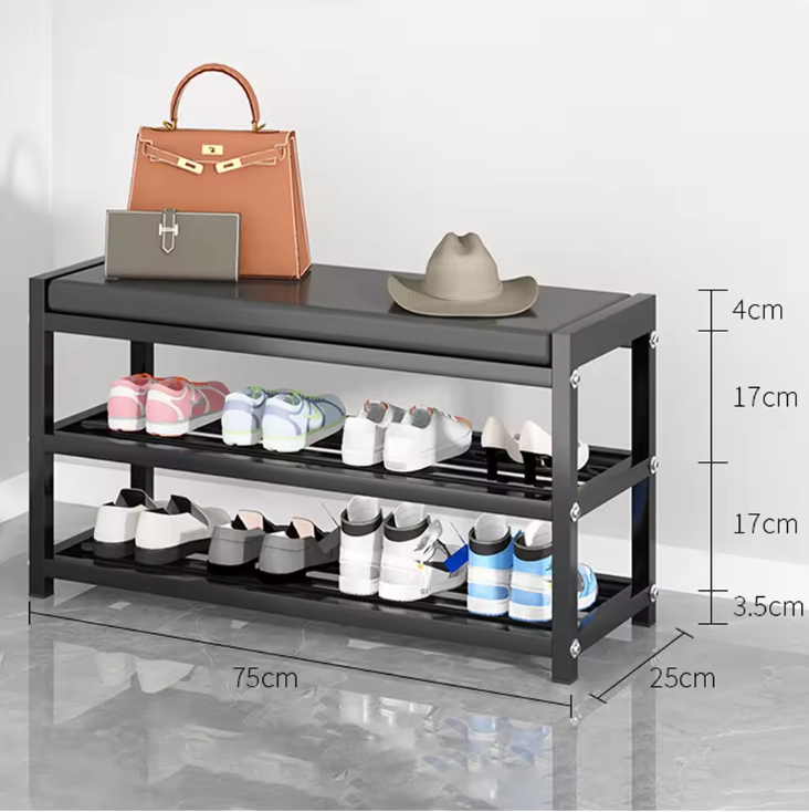 Schoenenrek met Zitbank – 3 Lagen Carbonstaal, 70×25×41 cm