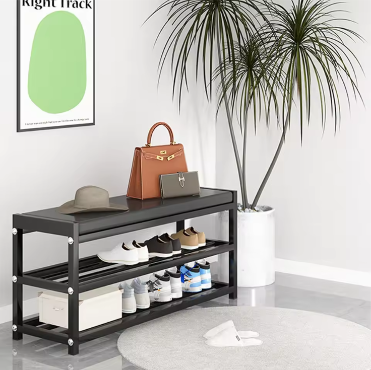 Schoenenrek met Zitbank – 3 Lagen Carbonstaal, 70×25×41 cm