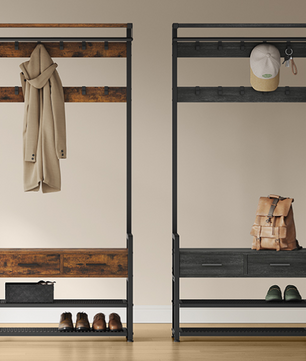 Kapstok met Schoenenbank – 6-in-1 Design, Haken, Laden en Legplanken, 30×80.4×181.6 cm