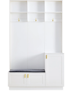 Garderobeset met Bank en Schoenenopslag – 3 Haken en Open Schappen, 120×40×200 cm