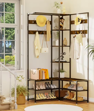 Hoekkapstok met Schoenenbank – Metalen Staander en Opbergrekken