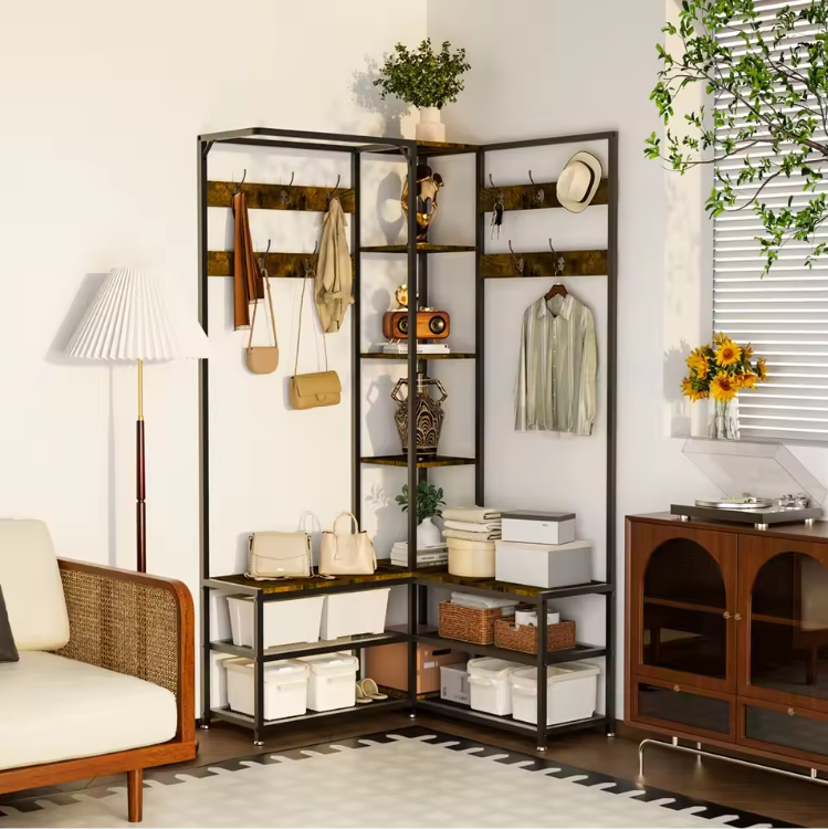 Hoekkapstok met Schoenenbank – Metalen Staander en Opbergrekken