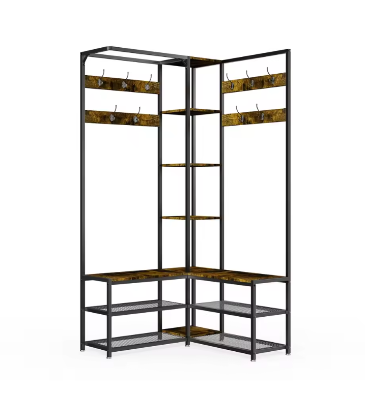 Hoekkapstok met Schoenenbank – Metalen Staander en Opbergrekken