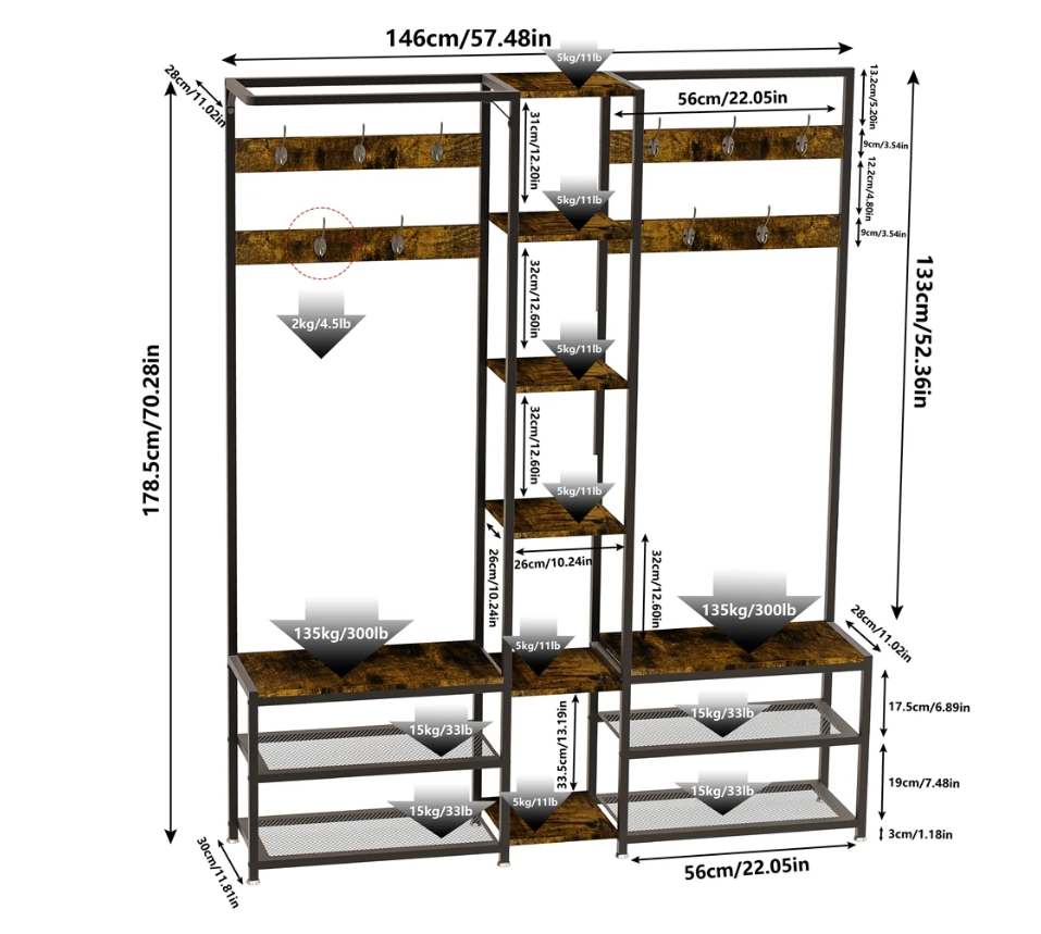 Hoekkapstok met Schoenenbank – Metalen Staander en Opbergrekken
